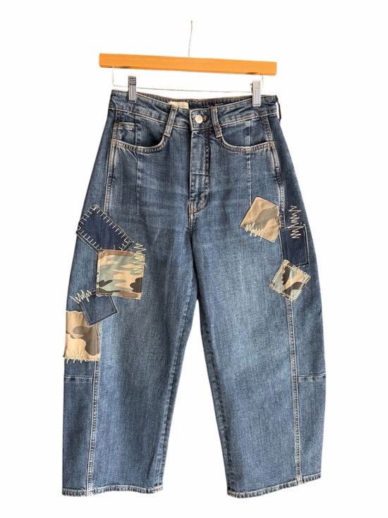 Pilcro Denim - PILCRO ANTHROPOLOGIE Kenna Mid Rise Heritage Barrel Jeans Camo Patchwork 24